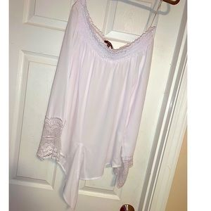 White, Lace sleeve, off the shoulder blouse.